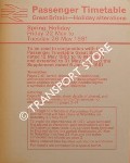 Passenger Timetable Great Britain, Holiday Alterations - Spring Holiday, Friday 22 May to Tuesday 26 May 1981 by British Railways